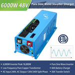 Sungold 6000W DC 24V/ 48V Split Phase Pure Sine Wave Inverter With Charger LFP6K48V240VSPL