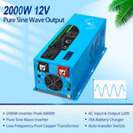 Sungold 2000W/ 3000W/ 4000W DC 12V Pure Sine Wave Inverter With Charger LFP2K12V120VSG