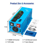 Sungold 2000W/ 3000W/ 4000W DC 12V Pure Sine Wave Inverter With Charger LFP2K12V120VSG
