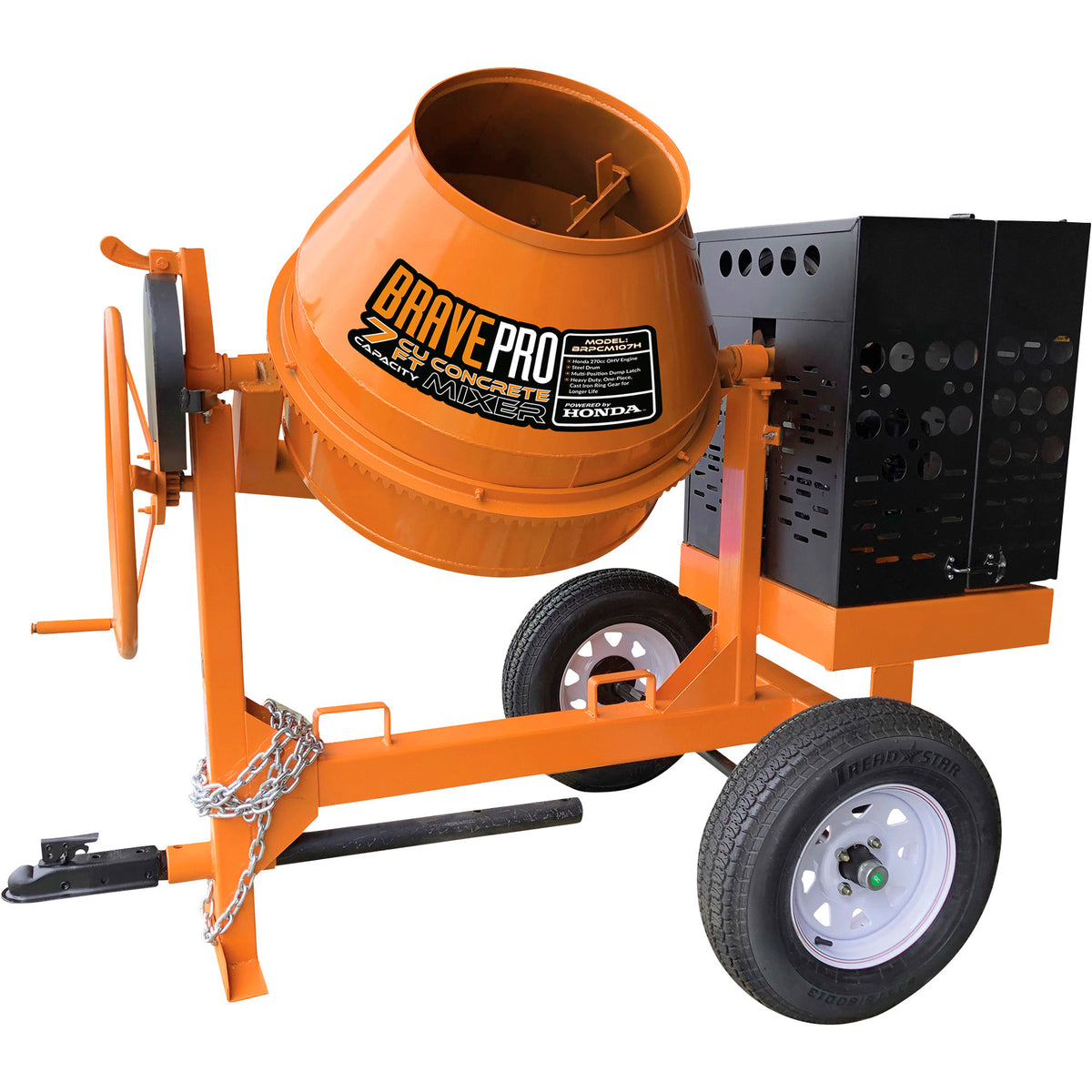 BravePro Concrete Mixer | 7 Cu. Ft. Steel Drum | Honda GX270 BRPCM107H
