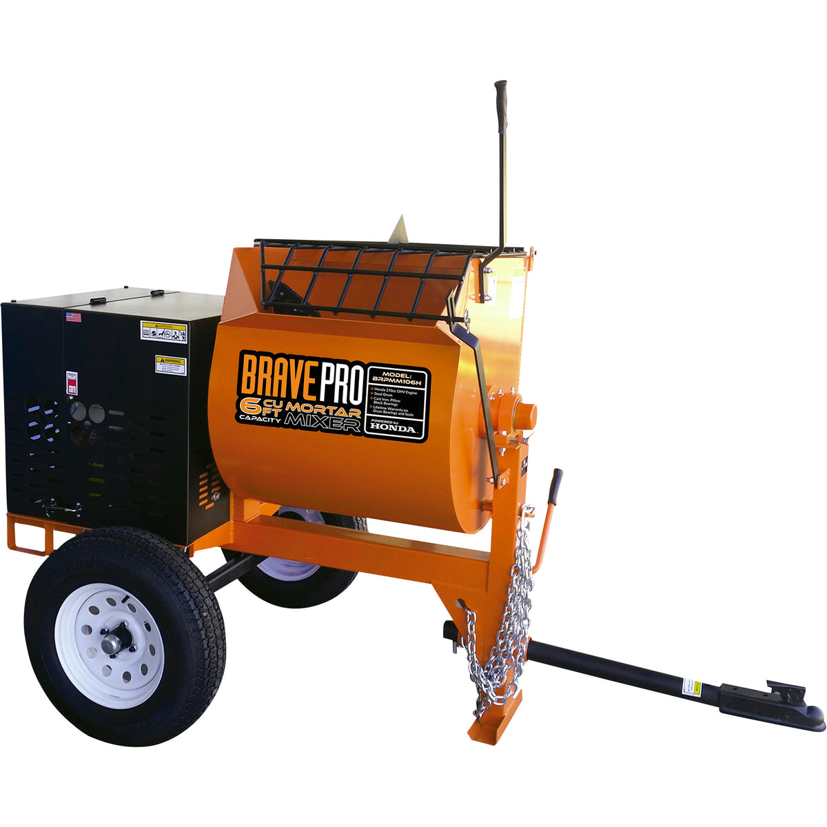 BravePro Mortar Mixer | 6 Cu. Ft. Steel Drum | Honda GX240 BRPMM106H