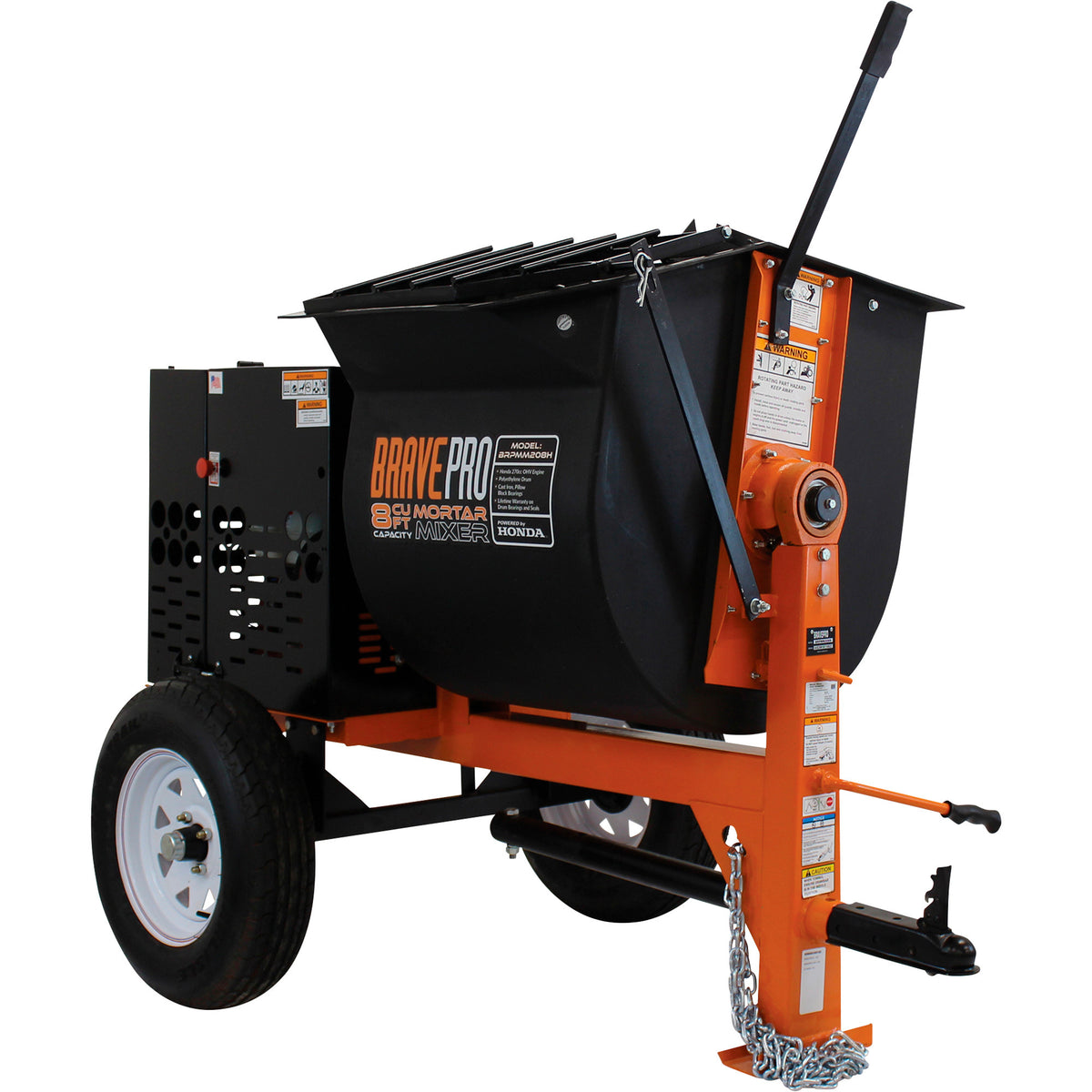 BravePro Mortar Mixer | 8 Cu. Ft. Poly Drum | Honda GX240 BRPMM208H