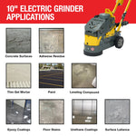 Tomahawk 10" Electric Concrete Floor Grinder 1.5HP Motor for Smoothing, Floor Prep, Coatings TGDR10