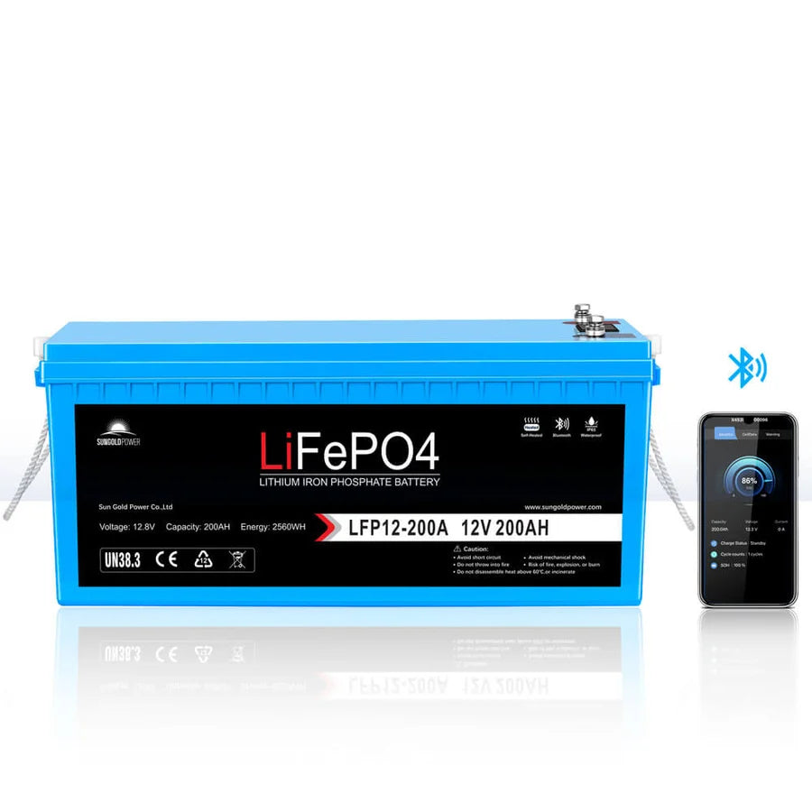 Sungold 12V 100Ah/ 200Ah LiFePo4 Deep Cycle Lithium Battery Bluetooth / Self-Heating / IP65 LFP12-200A