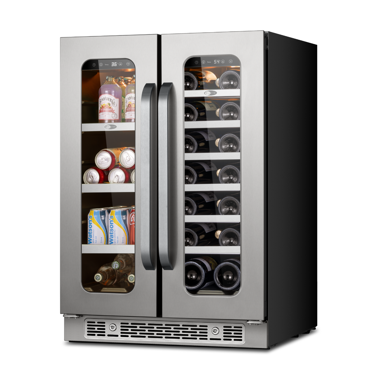 Whynter 24″ Built-In French-door Dual Zone Seamless Stainless Steel 76 Can 20 Bottle Beverage/Wine Refrigerator BSR-6020FDS