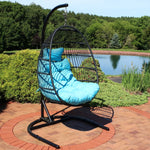 Sunnydaze Julia Outdoor Hanging Egg Chair with Stand and Cushion - Azure TF-509