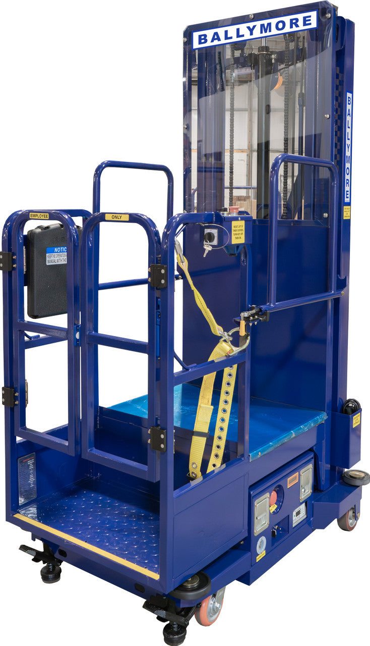 Ballymore Personnel Lift: Push-Around, Battery, 650 lb Load Capacity, 7 ft 10 in Closed Height, 6 in PS-12