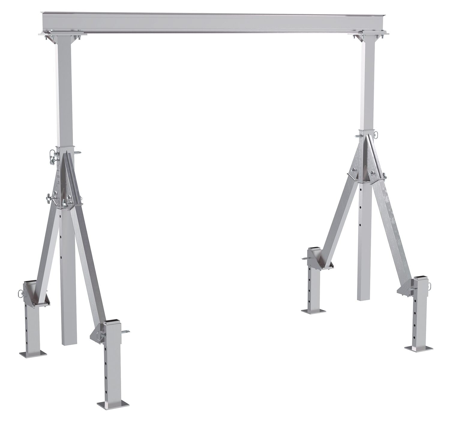 Vestil Aluminum Adjustable Height Gantry Crane With Adjustable Leveling Option 10 Ft. Wide X 10 Ft. Max Usable Height 2,000 Lb. Capacity Silver AHA-2-10-10-ALO