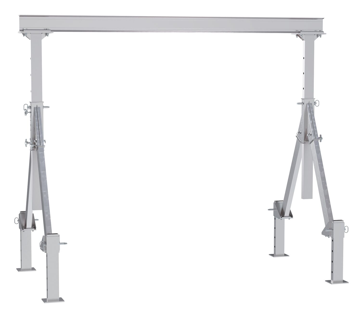 Vestil Aluminum Adjustable Height Gantry Crane With Adjustable Leveling Option 10 Ft. Wide X 8 Ft. Max Usable Height 2,000 Lb. Capacity Silver AHA-2-10-8-ALO