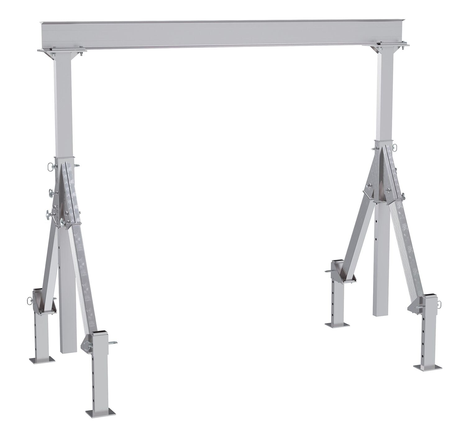 Vestil Aluminum Adjustable Height Gantry Crane With Adjustable Leveling Option 10 Ft. Wide x 10 Ft. Max Usable Height 4,000 Lb. Capacity Silver AHA-4-10-10-ALO