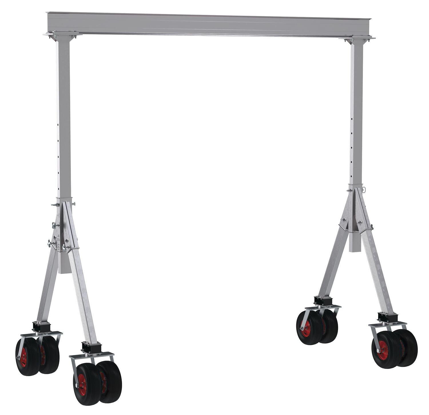 Vestil Aluminum Adjustable Height Gantry Crane with Pneumatic Rubber Casters 10 Ft. Wide x 10 Ft. Max Usable Height 4,000 Lb. Capacity Silver AHA-4-10-10-PNU