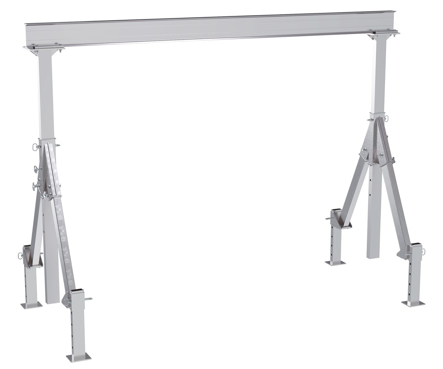 Vestil Aluminum Adjustable Height Gantry Crane With Adjustable Leveling Option 12 Ft. Wide x 10 Ft. Max Usable Height 4,000 Lb. Capacity Silver AHA-4-12-10-ALO
