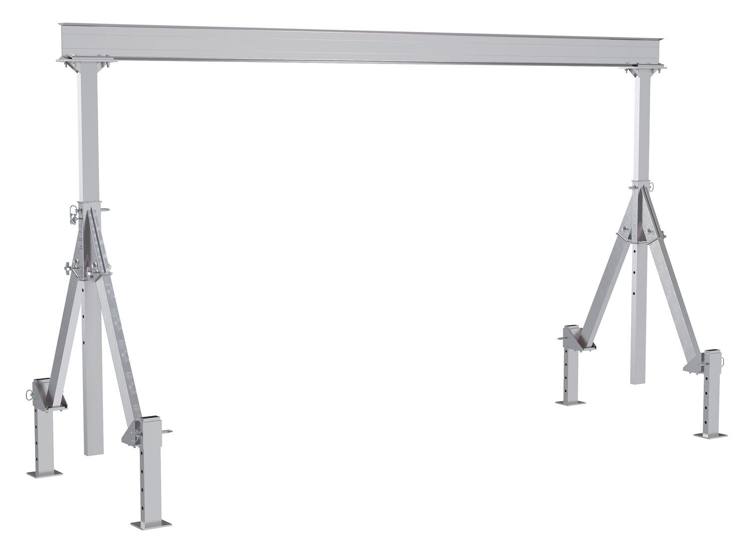 Vestil Aluminum Adjustable Height Gantry Crane With Adjustable Leveling Option 15 Ft. Wide X 10 Ft. Max Usable Height 4,000 Lb. Capacity Silver AHA-4-15-10-ALO