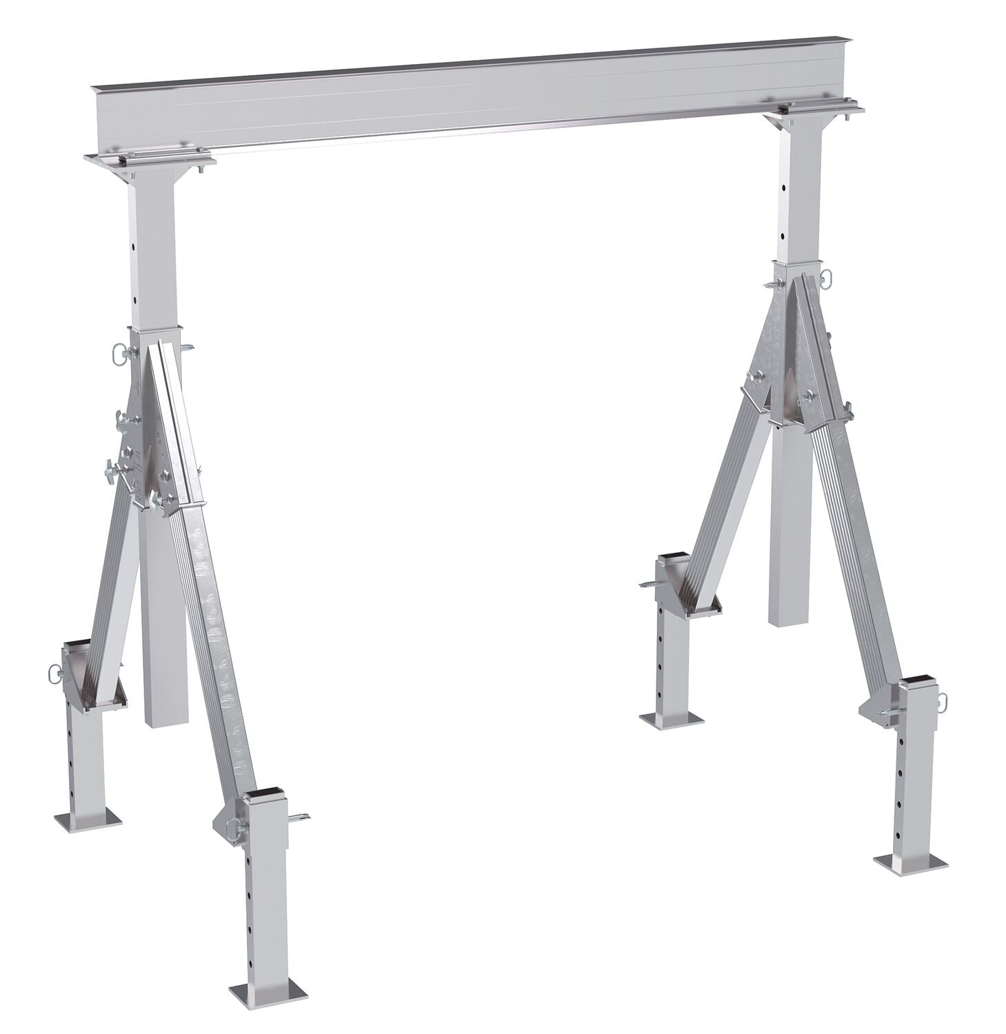 Vestil Aluminum Adjustable Height Gantry Crane With Adjustable Leveling Option 8 Ft. Wide x 8 Ft. Max Usable Height 4,000 Lb. Capacity Silver AHA-4-8-8-ALO