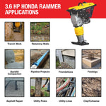Tomahawk 3.6HP Honda Vibratory Rammer Jumping Jack Tamper with Honda GXR120 Engine Impact Force 3,550 lbs/ft TR68H