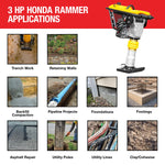 Tomahawk 3 HP Honda Vibratory Rammer Tamper with Honda GX100 Engine 3350 lbs/ft JX60H