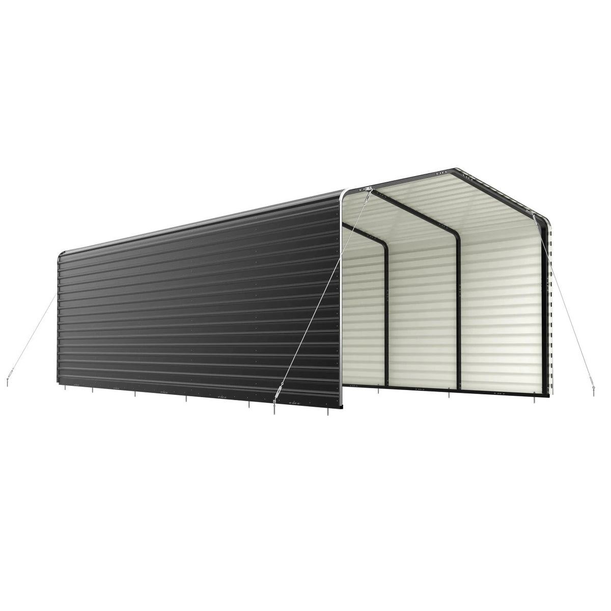 ALEKO 12 x 26 x 9.6' Metal Carport with Corrugated Roof and Sidewall Panels - Black CPMS-12-26-BLK-AP