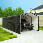 ALEKO 12 x 26 x 9.6' Metal Carport with Corrugated Roof and Sidewall Panels - Black CPMS-12-26-BLK-AP