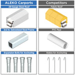 ALEKO 12W x 26L x 10H ft. Metal Carport with Corrugated Roof Panels and Sidewall Panels – Gray CPMS-12-26-GY-AP