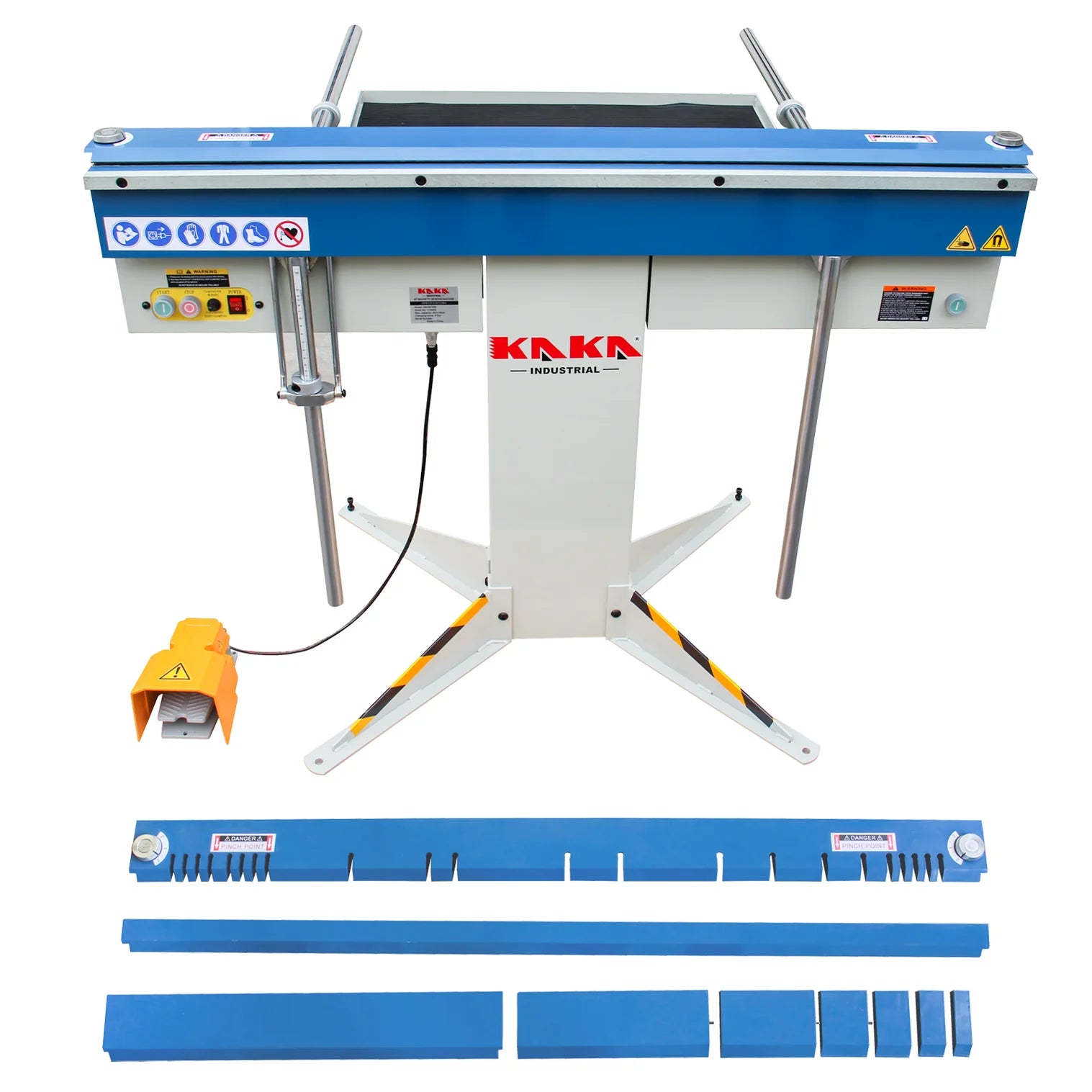KaKa Industrial Sheet Metal Brake, 48-inch Electric Metal Brake Bender, 6-Ton 16-Gauge Capacity Magnetic Box and Pan Brake, 220V Single Phase with Foot Pedal Control, Includes Clamp Bars EB-4816M 173408V220