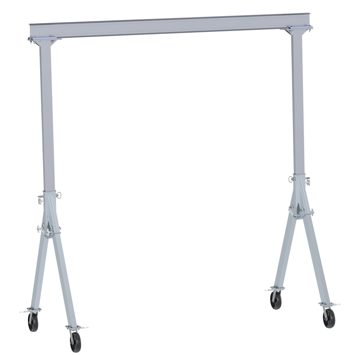 Vestil Aluminum Fixed Gantry Crane with Glass Filled Nylon Locking Casters 10 Ft. x 10 Ft. 2000 Lb. Capacity Silver FHA-2-10-10