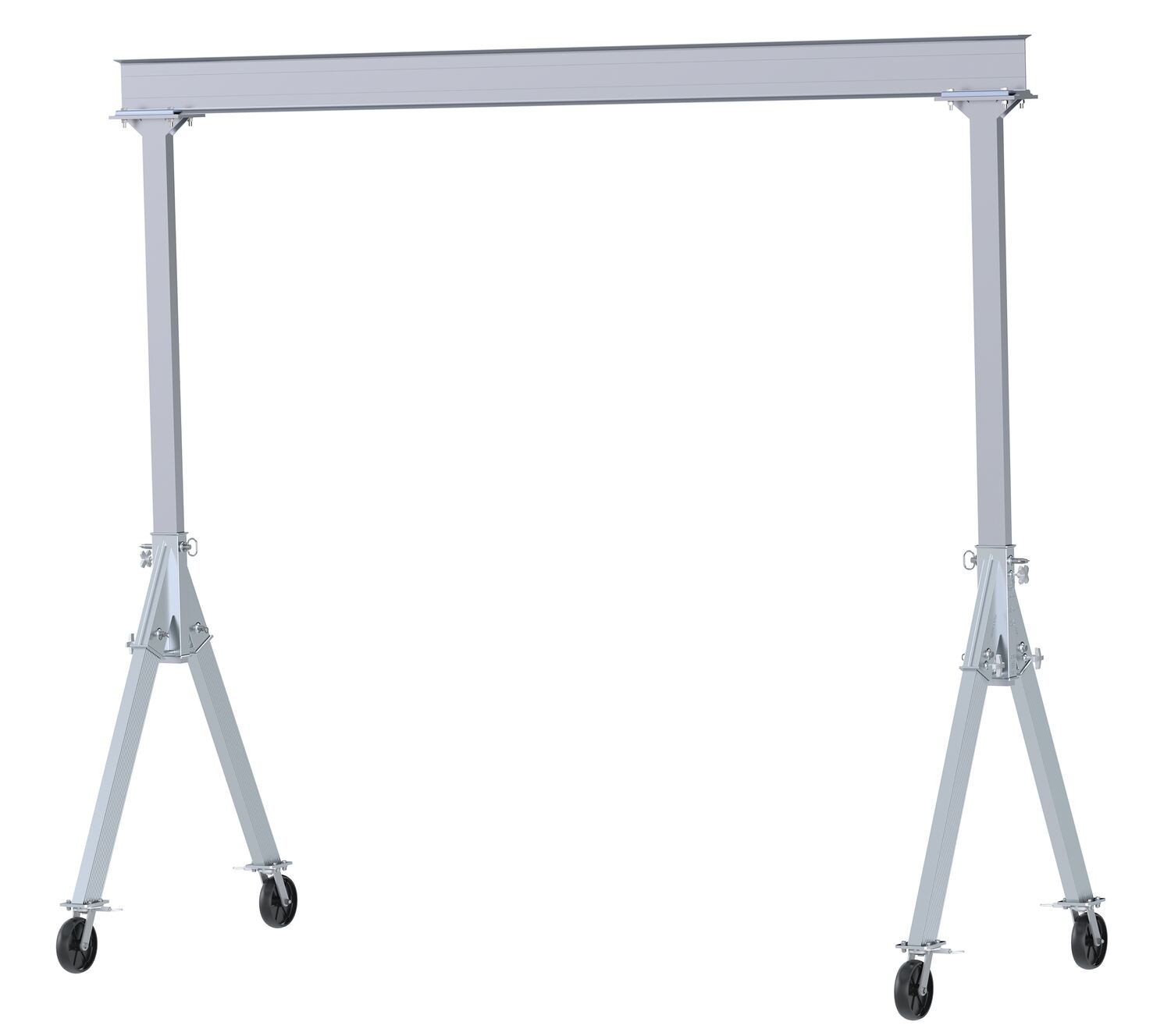 Vestil Aluminum Fixed Gantry Crane with Glass Filled Nylon Locking Casters 12 Ft. x 10 Ft. 2000 Lb. Capacity Silver FHA-2-12-10