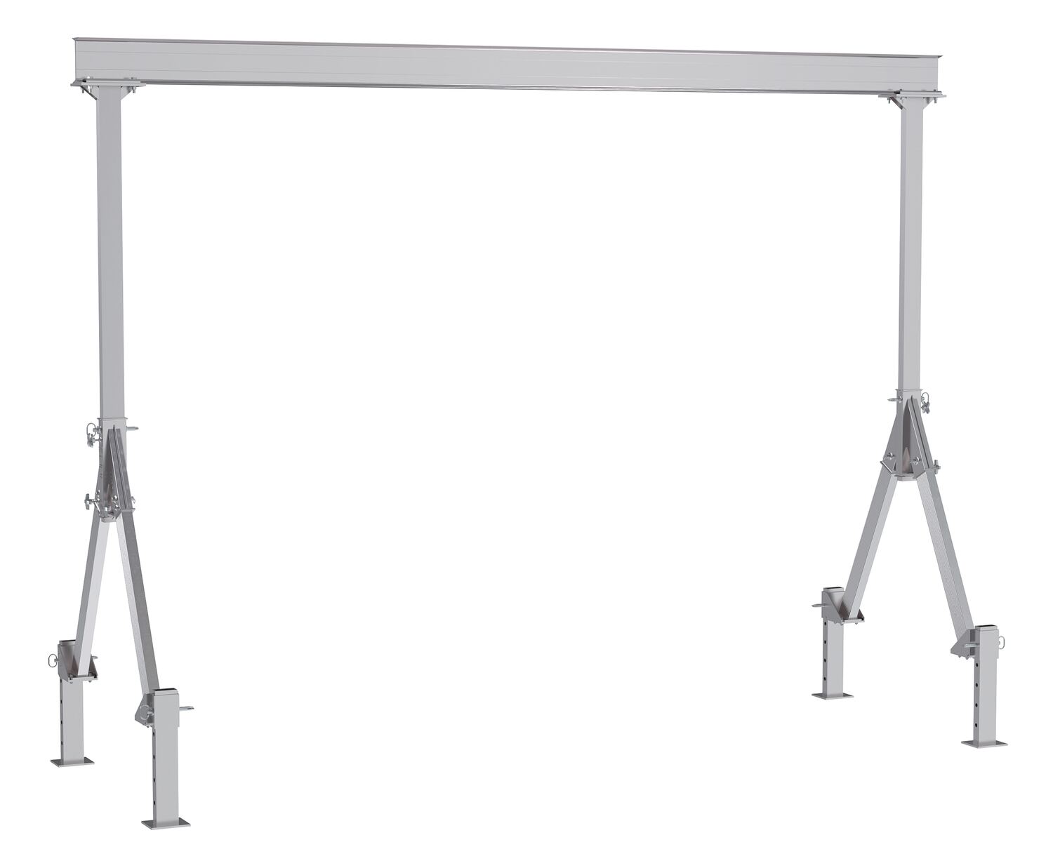 Vestil Aluminum Fixed Height Gantry Crane With Adjustable Leveling Option 15 ft. X 10 ft. 2000 lb. Capacity Silver FHA-2-15-10-ALO