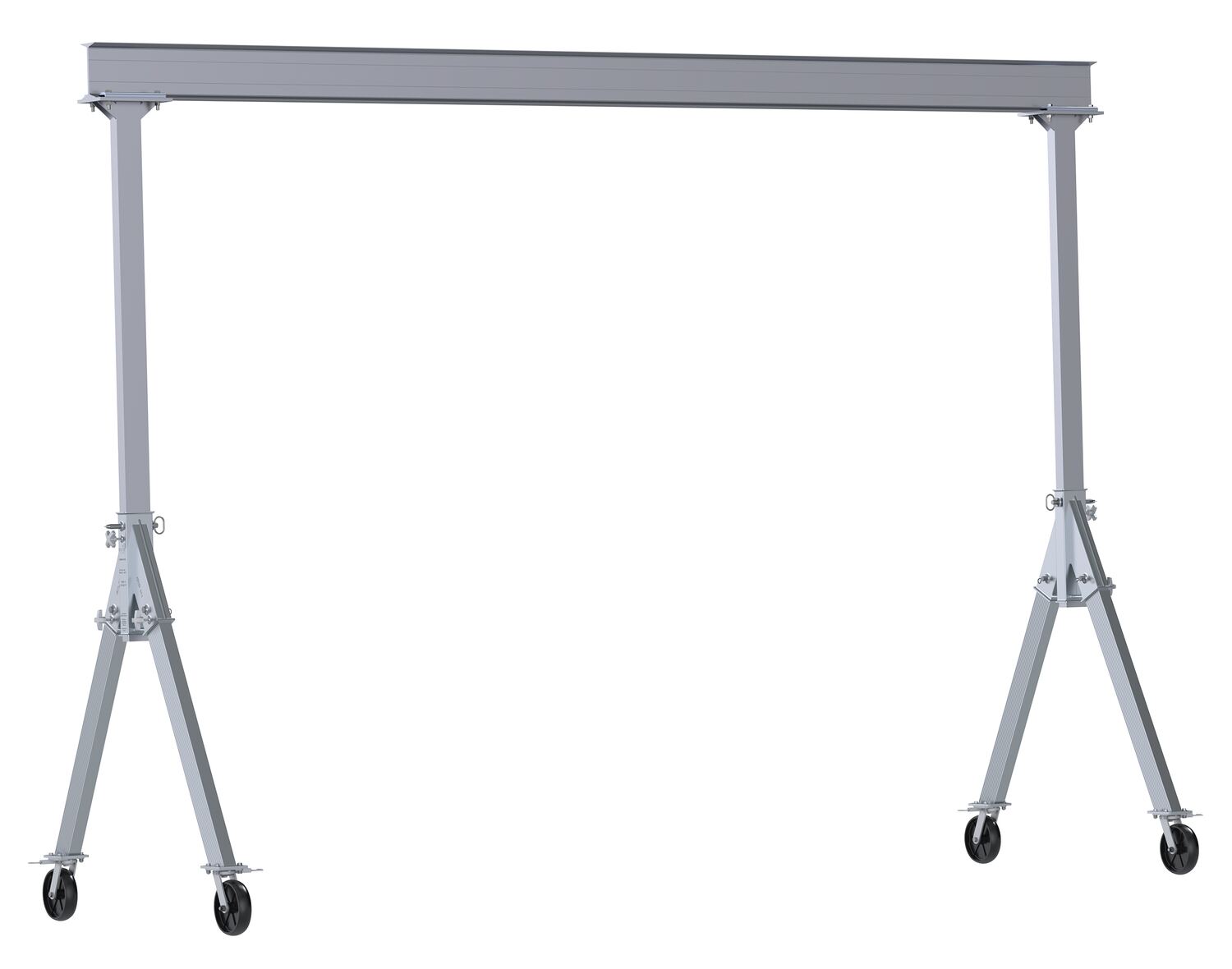 Vestil Aluminum Fixed Gantry Crane with Glass Filled Nylon Locking Casters 15 Ft. x 10 Ft. 2000 Lb. Capacity Silver FHA-2-15-10
