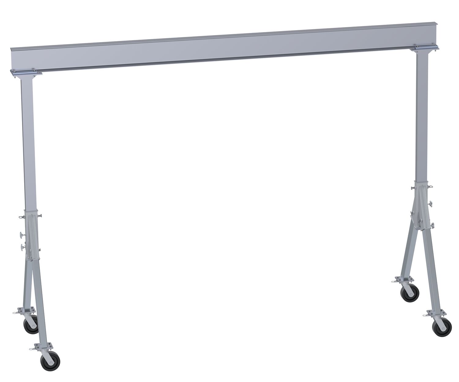Vestil Aluminum Fixed Gantry Crane with Phenolic Locking Casters 15 Ft. x 10 Ft. 4000 Lb. Capacity Silver FHA-4-15-10