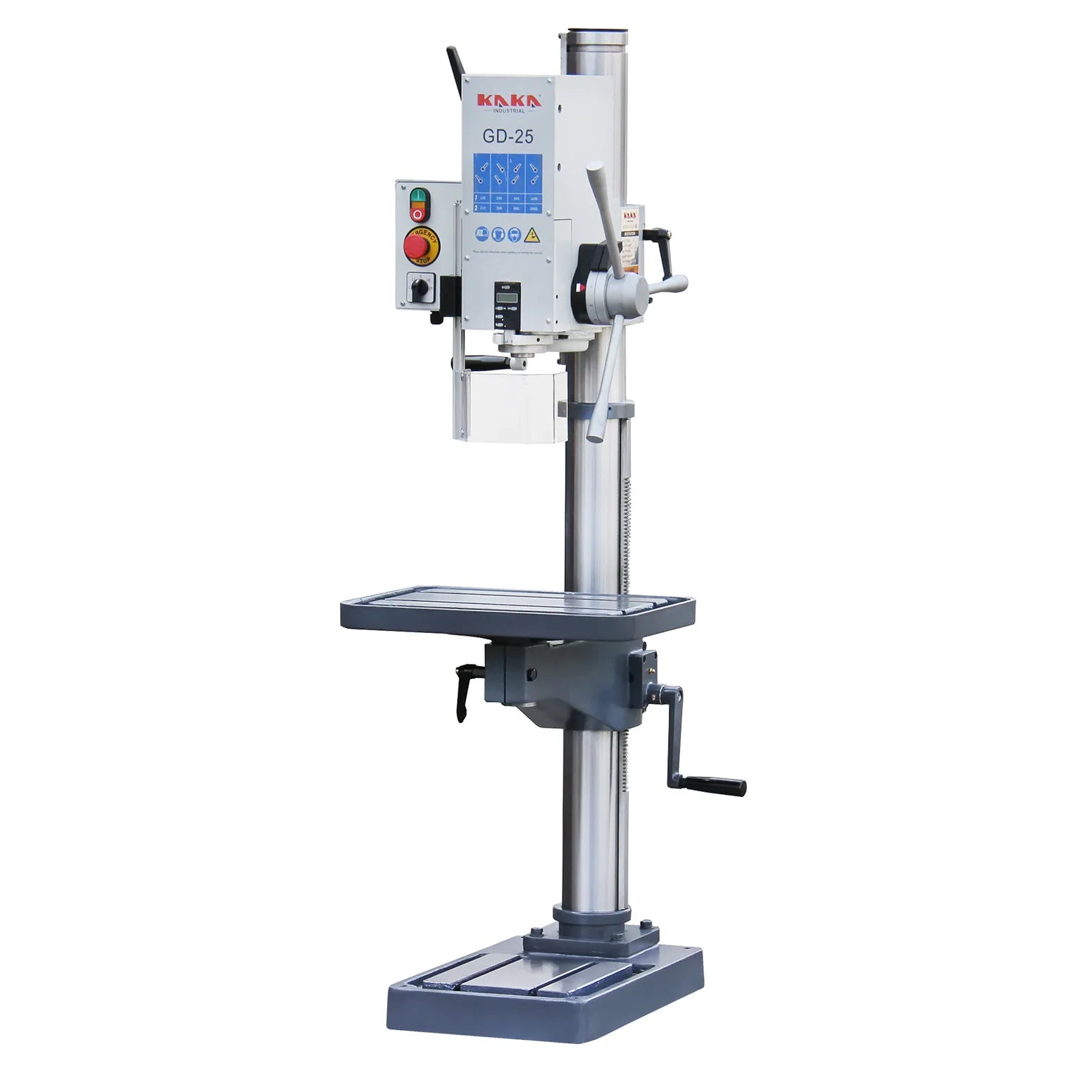 KaKa Industrial Floor Drill Press, 0.9kW 220V 3-Phase Gear Head, 8-Speed (130-3200 RPM), Cast Iron Benchtop, 1inch GD-25 Steel Drilling and Milling, MT3 Taper, DRO Depth Control 190017
