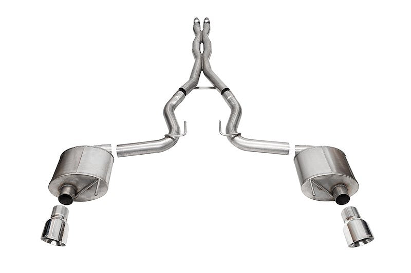 Corsa Performance Exhaust System Kit Sport Cat-Back; 304 Stainless Steel; 3-Inch Pipe; Dual Rear Exit; 4.5-Inch Polished Tips 21254