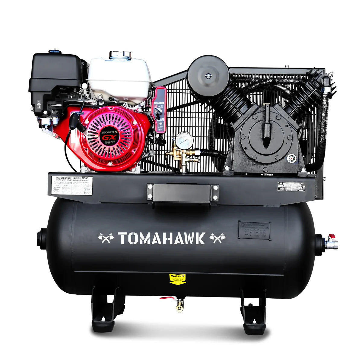Tomahawk 30 Gallon Air Compressor 13HP Honda GX390 Engine Horizontal Tank 24.4 CFM @ 90 PSI Gas-Powered TAC30H-390