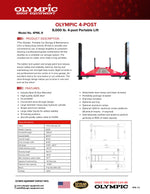 Olympic 9,000 lb Portable Car Storage & Maintenance Lift – 108″ W x 198″ L 4PML-9