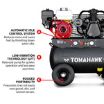 Tomahawk 20 Gallon Portable Air Compressor 6.5HP Honda GX200 Engine Horizontal Tank 13.5 CFM @ 90 PSI Gas-Powered TAC20H-200