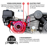 Tomahawk 30 Gallon Air Compressor 13HP Honda GX390 Engine Horizontal Tank 24.4 CFM @ 90 PSI Gas-Powered TAC30H-390