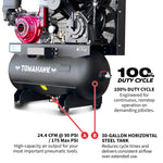 Tomahawk 30 Gallon Air Compressor 13HP Honda GX390 Engine Horizontal Tank 24.4 CFM @ 90 PSI Gas-Powered TAC30H-390