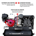Tomahawk 30 Gallon Air Compressor 13HP Honda GX390 Engine Horizontal Tank 24.4 CFM @ 90 PSI Gas-Powered TAC30H-390