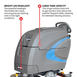 Tomahawk 20” Auto Floor Scrubber Cleaner with Power Mop Brush Squeegee Cordless 24V Battery Powered TAS850e