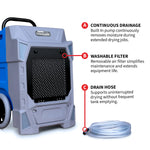 Tomahawk 190 Pint Commercial Industrial Dehumidifier 7,000 ft² Rated LGR Integrated Pump Drain Hose TCD190