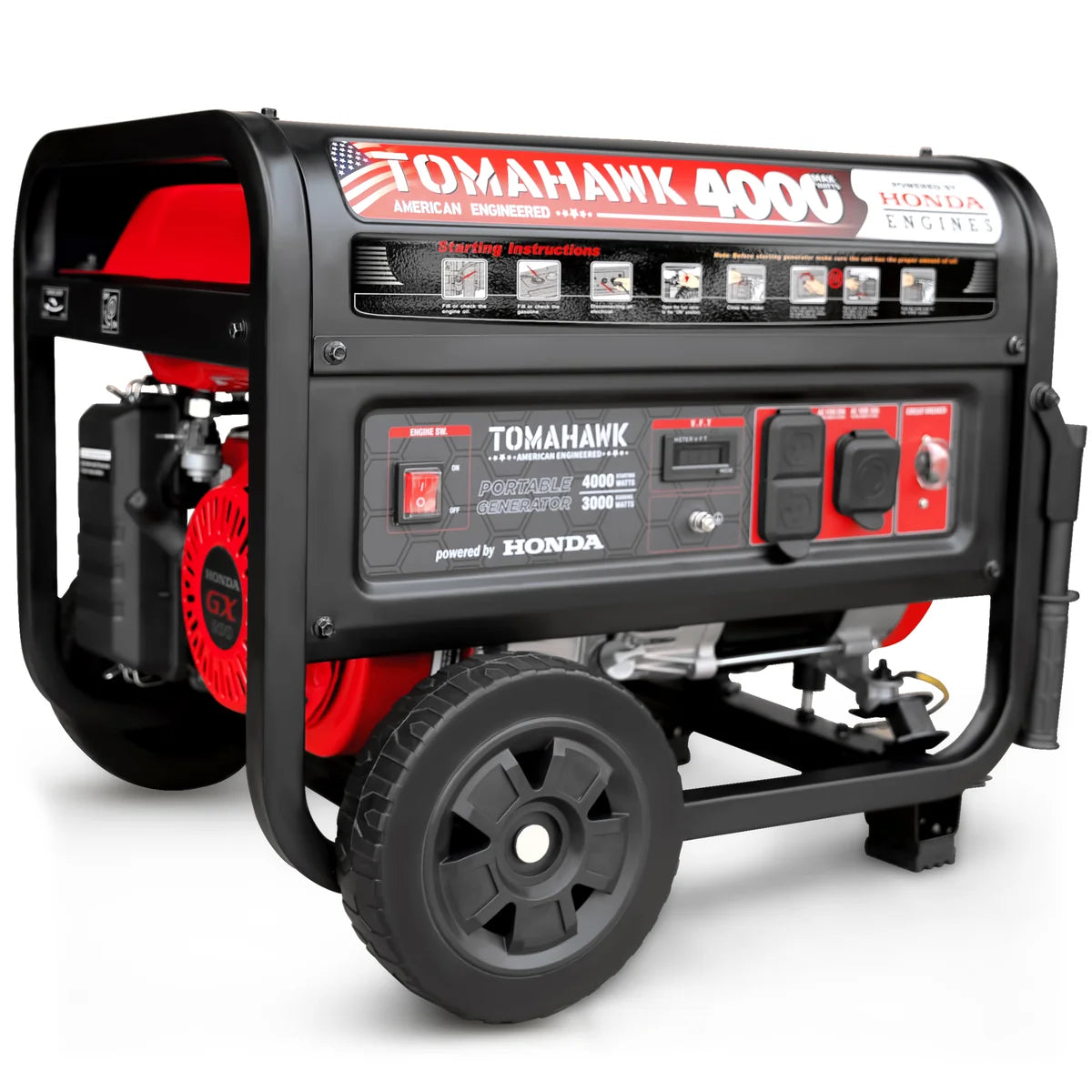 Tomahawk 4000 Watt Honda Powered Generator Portable Gas Power Professional Use TG4000H