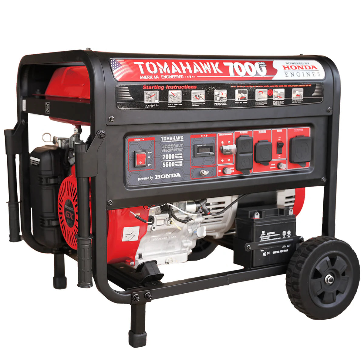 Tomahawk 7000 Watt Honda Powered Portable Generator Gas Power Professional Use TG7000H