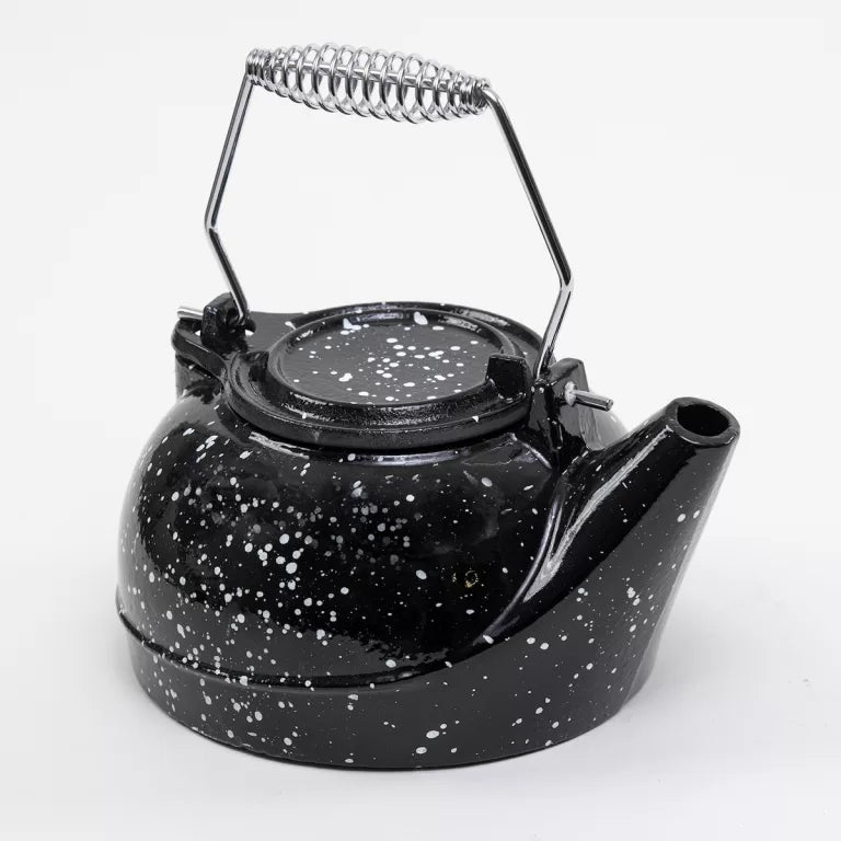 US Stove 3 qt Enameled Porcelain Steamer Kettle – Black with White Spec TK-02BWS