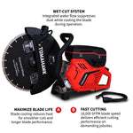 Tomahawk 14" Concrete Saw 74cc Handheld Cut-Off Saw 5" Cutting Depth Gas Powered Water Cooling System Commercial Concrete Cutter for Asphalt Masonry Rebar & Roadwork TKS350