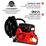 Tomahawk 14" Concrete Saw 74cc Handheld Cut-Off Saw 5" Cutting Depth Gas Powered Water Cooling System Commercial Concrete Cutter for Asphalt Masonry Rebar & Roadwork TKS350
