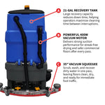 Tomahawk 26" Ride-On Floor Scrubber Dual Brush Cleaning Machine 21 Gallon 35" Squeegee TRS900
