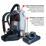 Tomahawk 18V Battery Powered Backpack Vacuum 6L for Janitorial Cleaning – Lightweight Cordless Commercial Vacuum with Quiet Operation TVAC6MAX