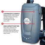 Tomahawk 18V Battery Powered Backpack Vacuum 6L for Janitorial Cleaning – Lightweight Cordless Commercial Vacuum with Quiet Operation TVAC6MAX
