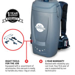 Tomahawk 18V Battery Powered Backpack Vacuum 6L for Janitorial Cleaning – Lightweight Cordless Commercial Vacuum with Quiet Operation TVAC6MAX