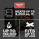 US Stove 3,200 Sq. Ft. Large Pedestal Wood Stove with Blower US3200E-P