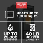 US Stove US5513-W Pellet Stove 40 lb. Hopper (1,800 Sq. Ft.) US5513-W